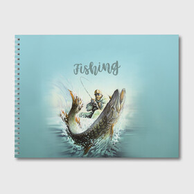 Альбом для рисования с принтом Fishing в Екатеринбурге, 100% бумага
 | матовая бумага, плотность 200 мг. | рыба | рыбак | рыбалка | снасти | увлечение | улов | хобби