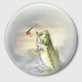 Значок с принтом Рыбалка в Екатеринбурге,  металл | круглая форма, металлическая застежка в виде булавки | рыба | рыбак | рыбалка | снасти | увлечение | улов | хобби