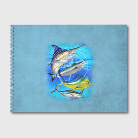 Альбом для рисования с принтом Marlin and other fish в Екатеринбурге, 100% бумага
 | матовая бумага, плотность 200 мг. | рыба | рыбак | рыбалка | снасти | увлечение | улов | хобби