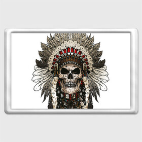 Магнит 45*70 с принтом Leader of indian skeletons в Екатеринбурге, Пластик | Размер: 78*52 мм; Размер печати: 70*45 | indian | skeleton | skull | иднейский | индеец | перья | скелет | череп | этника | этнический