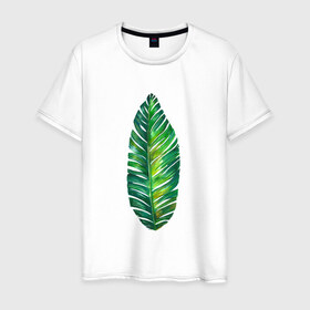 Мужская футболка хлопок с принтом Лист в Екатеринбурге, 100% хлопок | прямой крой, круглый вырез горловины, длина до линии бедер, слегка спущенное плечо. | лист | лист пальмы | минимализм | тропики
