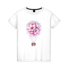 Женская футболка хлопок с принтом Воздушные Цветы в Екатеринбурге, 100% хлопок | прямой крой, круглый вырез горловины, длина до линии бедер, слегка спущенное плечо | воздушные цветы | воздушный шар | растение | цветы