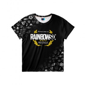 Детская футболка 3D с принтом R6S PRO LEAGUE в Екатеринбурге, 100% гипоаллергенный полиэфир | прямой крой, круглый вырез горловины, длина до линии бедер, чуть спущенное плечо, ткань немного тянется | 6 | outbreak | rainbow | rainbow six siege | six | tom clancys | радуга осада | том клэнси