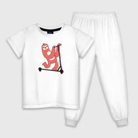 Детская пижама хлопок с принтом Ленивец на Самокате в Екатеринбурге, 100% хлопок |  брюки и футболка прямого кроя, без карманов, на брюках мягкая резинка на поясе и по низу штанин
 | sloth | ленивец | самокат