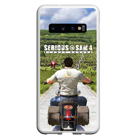 Чехол для Samsung Galaxy S10 с принтом SERIOUS SAM 4 PLANET BADASS в Екатеринбурге, Силикон | Область печати: задняя сторона чехла, без боковых панелей | Тематика изображения на принте: bomb | croteam | game | games | logo | planet | sam | serious | shooter | symbol | боевик | бомба | бомбочка | игра | игры | крутой | лого | логотип | серьезный | символ | сириус | сэм | шутер