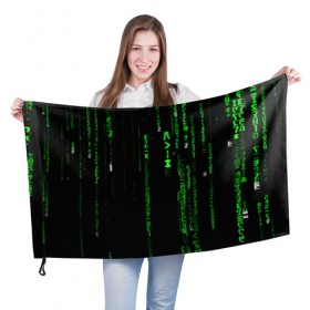 Флаг 3D с принтом МАТРИЦА КОДА в Екатеринбурге, 100% полиэстер | плотность ткани — 95 г/м2, размер — 67 х 109 см. Принт наносится с одной стороны | hugo weaving | pc | the matrix | код | компьютеры | матрица | матрица 4 | программист | программный код | цифры