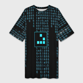 Платье-футболка 3D с принтом ДВОИЧНАЯ СИСТЕМА в Екатеринбурге,  |  | hugo weaving | pc | the matrix | код | компьютеры | матрица | матрица 4 | программист | программный код | цифры