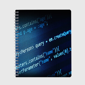 Тетрадь с принтом CODE STYLE в Екатеринбурге, 100% бумага | 48 листов, плотность листов — 60 г/м2, плотность картонной обложки — 250 г/м2. Листы скреплены сбоку удобной пружинной спиралью. Уголки страниц и обложки скругленные. Цвет линий — светло-серый
 | Тематика изображения на принте: hugo weaving | pc | the matrix | код | компьютеры | матрица | матрица 4 | программист | программный код | цифры