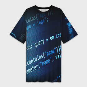 Платье-футболка 3D с принтом CODE STYLE в Екатеринбурге,  |  | hugo weaving | pc | the matrix | код | компьютеры | матрица | матрица 4 | программист | программный код | цифры