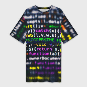 Платье-футболка 3D с принтом ПРОГРАММИРОВАНИЕ в Екатеринбурге,  |  | hugo weaving | pc | the matrix | код | компьютеры | матрица | матрица 4 | программист | программный код | цифры