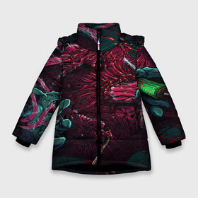 Зимняя куртка для девочек 3D с принтом CS GO hyper beast skin в Екатеринбурге, ткань верха — 100% полиэстер; подклад — 100% полиэстер, утеплитель — 100% полиэстер. | длина ниже бедра, удлиненная спинка, воротник стойка и отстегивающийся капюшон. Есть боковые карманы с листочкой на кнопках, утяжки по низу изделия и внутренний карман на молнии. 

Предусмотрены светоотражающий принт на спинке, радужный светоотражающий элемент на пуллере молнии и на резинке для утяжки. | awp | counter strike | cs go | cs go global offensive | hyper beast | skin cs | team cs | команды cs | скины оружия | скоростной зверь | хайпер бист