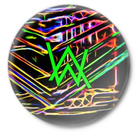Значок с принтом ALAN WALKER DJ в Екатеринбурге,  металл | круглая форма, металлическая застежка в виде булавки | alan walker | aw | electro | electro music | music | алан уокер | музыка | музыкант | электро | электронная музыка