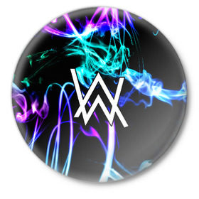 Значок с принтом ALAN WALKER в Екатеринбурге,  металл | круглая форма, металлическая застежка в виде булавки | alan walker | aw | electro | electro music | music | алан уокер | музыка | музыкант | электро | электронная музыка