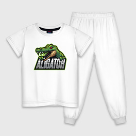Детская пижама хлопок с принтом Alligator / Аллигатор в Екатеринбурге, 100% хлопок |  брюки и футболка прямого кроя, без карманов, на брюках мягкая резинка на поясе и по низу штанин
 | Тематика изображения на принте: design | logo | mascot | герои | дикий | звери | киберспорт | крокодил | спортивная | стиль | талисман | фитнес | форма | футбол | яркие