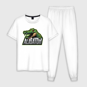 Мужская пижама хлопок с принтом Alligator / Аллигатор в Екатеринбурге, 100% хлопок | брюки и футболка прямого кроя, без карманов, на брюках мягкая резинка на поясе и по низу штанин
 | design | logo | mascot | герои | дикий | звери | киберспорт | крокодил | спортивная | стиль | талисман | фитнес | форма | футбол | яркие