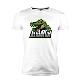 Мужская футболка премиум с принтом Alligator / Аллигатор в Екатеринбурге, 92% хлопок, 8% лайкра | приталенный силуэт, круглый вырез ворота, длина до линии бедра, короткий рукав | Тематика изображения на принте: design | logo | mascot | герои | дикий | звери | киберспорт | крокодил | спортивная | стиль | талисман | фитнес | форма | футбол | яркие