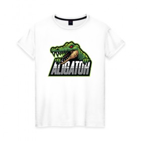 Женская футболка хлопок с принтом Alligator / Аллигатор в Екатеринбурге, 100% хлопок | прямой крой, круглый вырез горловины, длина до линии бедер, слегка спущенное плечо | design | logo | mascot | герои | дикий | звери | киберспорт | крокодил | спортивная | стиль | талисман | фитнес | форма | футбол | яркие