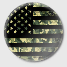 Значок с принтом American Flag Camo в Екатеринбурге,  металл | круглая форма, металлическая застежка в виде булавки | eagle | states | united | usa | армейские | армия | камуфляж | орел | служба | снайпер | соединенных | солдат | сша | форма | штатов
