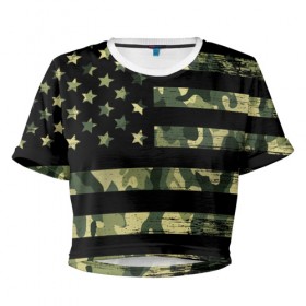 Женская футболка Cropp-top с принтом American Flag Camo в Екатеринбурге, 100% полиэстер | круглая горловина, длина футболки до линии талии, рукава с отворотами | eagle | states | united | usa | армейские | армия | камуфляж | орел | служба | снайпер | соединенных | солдат | сша | форма | штатов