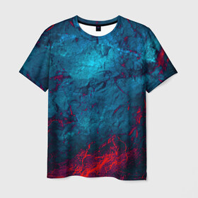 Мужская футболка 3D с принтом Blue & Red в Екатеринбурге, 100% полиэфир | прямой крой, круглый вырез горловины, длина до линии бедер | black | blood | metal | red | texture | абстракция | камень | краски | красная | красно черное | кровь | лава | метал | текстура | черная