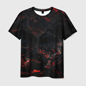 Мужская футболка 3D с принтом Red and Black в Екатеринбурге, 100% полиэфир | прямой крой, круглый вырез горловины, длина до линии бедер | black | blood | metal | red | texture | абстракция | камень | краски | красная | красно черное | кровь | лава | метал | текстура | черная