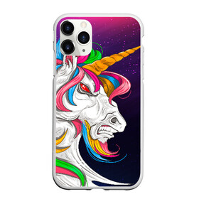 Чехол для iPhone 11 Pro Max матовый с принтом Angry Unicorn в Екатеринбурге, Силикон |  | cosmos | hair | rainbow | stars | unicorn | волосы | глаза | единорог | злой | зубы | космос | лошадь | радуга