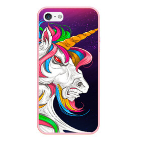 Чехол для iPhone 5/5S матовый с принтом Angry Unicorn в Екатеринбурге, Силикон | Область печати: задняя сторона чехла, без боковых панелей | cosmos | hair | rainbow | stars | unicorn | волосы | глаза | единорог | злой | зубы | космос | лошадь | радуга
