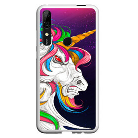 Чехол для Honor P Smart Z с принтом Angry Unicorn в Екатеринбурге, Силикон | Область печати: задняя сторона чехла, без боковых панелей | cosmos | hair | rainbow | stars | unicorn | волосы | глаза | единорог | злой | зубы | космос | лошадь | радуга