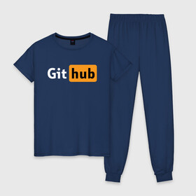 Женская пижама хлопок с принтом Git Hub в Екатеринбурге, 100% хлопок | брюки и футболка прямого кроя, без карманов, на брюках мягкая резинка на поясе и по низу штанин | git hub | github | it | кодинг
