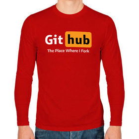 Мужской лонгслив хлопок с принтом GitHub Fork Place в Екатеринбурге, 100% хлопок |  | git hub | github | it | кодинг