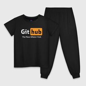 Детская пижама хлопок с принтом GitHub Fork Place в Екатеринбурге, 100% хлопок |  брюки и футболка прямого кроя, без карманов, на брюках мягкая резинка на поясе и по низу штанин
 | git hub | github | it | кодинг