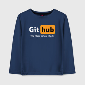 Детский лонгслив хлопок с принтом GitHub Fork Place в Екатеринбурге, 100% хлопок | круглый вырез горловины, полуприлегающий силуэт, длина до линии бедер | git hub | github | it | кодинг