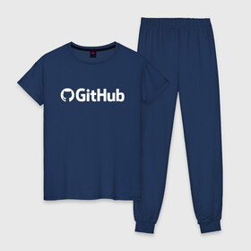 Женская пижама хлопок с принтом GitHub в Екатеринбурге, 100% хлопок | брюки и футболка прямого кроя, без карманов, на брюках мягкая резинка на поясе и по низу штанин | git hub | github | it | кодинг | программист