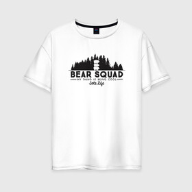 Женская футболка хлопок Oversize с принтом Крутой медвежий отряд в Екатеринбурге, 100% хлопок | свободный крой, круглый ворот, спущенный рукав, длина до линии бедер
 | we bare bears | белый | вся правда о медведях | гриз | гризз | гризли | медведь | мы обычные медведи | пан пан | панда | три обычных медведя