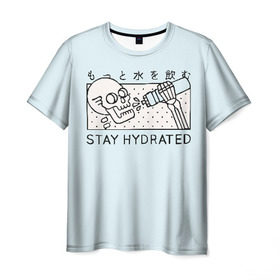 Мужская футболка 3D с принтом STAY HYDRATED в Екатеринбурге, 100% полиэфир | прямой крой, круглый вырез горловины, длина до линии бедер | death | japan | skeleton | sport | vegan | water | yoga | веган | вегетарианство | вода | йога | скелет | спорт | хэллоуин | череп | япония