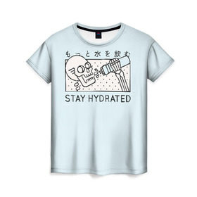 Женская футболка 3D с принтом STAY HYDRATED в Екатеринбурге, 100% полиэфир ( синтетическое хлопкоподобное полотно) | прямой крой, круглый вырез горловины, длина до линии бедер | death | japan | skeleton | sport | vegan | water | yoga | веган | вегетарианство | вода | йога | скелет | спорт | хэллоуин | череп | япония