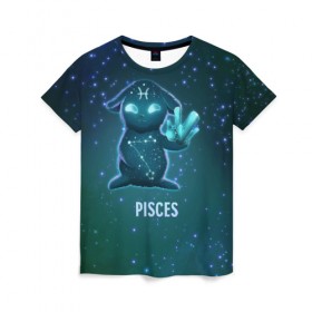 Женская футболка 3D с принтом Рыбы в Екатеринбурге, 100% полиэфир ( синтетическое хлопкоподобное полотно) | прямой крой, круглый вырез горловины, длина до линии бедер | вселенная | гороскоп | знаки зодиака | зодиак | космос | медитация | планеты