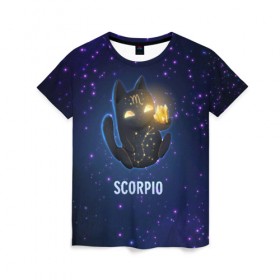 Женская футболка 3D с принтом Скорпион в Екатеринбурге, 100% полиэфир ( синтетическое хлопкоподобное полотно) | прямой крой, круглый вырез горловины, длина до линии бедер | вселенная | гороскоп | знаки зодиака | зодиак | космос | медитация | планеты