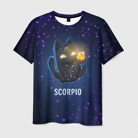 Мужская футболка 3D с принтом Скорпион в Екатеринбурге, 100% полиэфир | прямой крой, круглый вырез горловины, длина до линии бедер | Тематика изображения на принте: вселенная | гороскоп | знаки зодиака | зодиак | космос | медитация | планеты