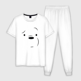 Мужская пижама хлопок с принтом Белый мишка в Екатеринбурге, 100% хлопок | брюки и футболка прямого кроя, без карманов, на брюках мягкая резинка на поясе и по низу штанин
 | Тематика изображения на принте: we bare bears | белый | вся правда о медведях | гриз | гризз | гризли | медведь | мы обычные медведи | пан пан | панда | три обычных медведя