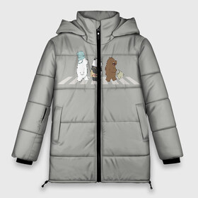 Женская зимняя куртка 3D с принтом Медведи на прогулке в Екатеринбурге, верх — 100% полиэстер; подкладка — 100% полиэстер; утеплитель — 100% полиэстер | длина ниже бедра, силуэт Оверсайз. Есть воротник-стойка, отстегивающийся капюшон и ветрозащитная планка. 

Боковые карманы с листочкой на кнопках и внутренний карман на молнии | we bare bears | белый | вся правда о медведях | гриз | гризз | гризли | медведь | мы обычные медведи | пан пан | панда | три обычных медведя