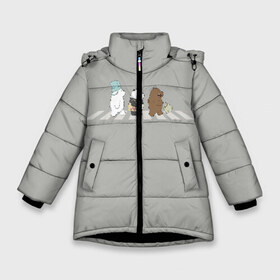 Зимняя куртка для девочек 3D с принтом Медведи на прогулке в Екатеринбурге, ткань верха — 100% полиэстер; подклад — 100% полиэстер, утеплитель — 100% полиэстер. | длина ниже бедра, удлиненная спинка, воротник стойка и отстегивающийся капюшон. Есть боковые карманы с листочкой на кнопках, утяжки по низу изделия и внутренний карман на молнии. 

Предусмотрены светоотражающий принт на спинке, радужный светоотражающий элемент на пуллере молнии и на резинке для утяжки. | we bare bears | белый | вся правда о медведях | гриз | гризз | гризли | медведь | мы обычные медведи | пан пан | панда | три обычных медведя