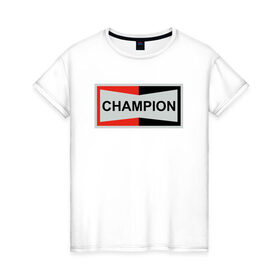 Женская футболка хлопок с принтом Champion в Екатеринбурге, 100% хлопок | прямой крой, круглый вырез горловины, длина до линии бедер, слегка спущенное плечо | champion | однажды в голливуде | чемпион