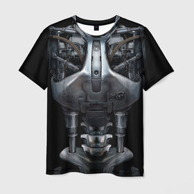 Мужская футболка 3D с принтом Терминатор т-800 в Екатеринбурге, 100% полиэфир | прямой крой, круглый вырез горловины, длина до линии бедер | броня | железный | костюм | машина | механизм | робот | скелет | скилет | сталь | стальной | т800 | терминатор