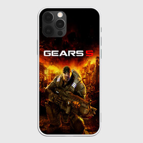 Чехол для iPhone 12 Pro с принтом GEARS 5 в Екатеринбурге, силикон | область печати: задняя сторона чехла, без боковых панелей | alien | combat | fight | game | gears 5 | gears of war | gun | human | man | monsters | powerful | saw | strong | war | weapon | игры