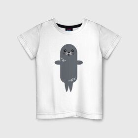 Детская футболка хлопок с принтом Миленький тюлень в Екатеринбурге, 100% хлопок | круглый вырез горловины, полуприлегающий силуэт, длина до линии бедер | животные | карикатура | милота | тюлень | тюленьчик