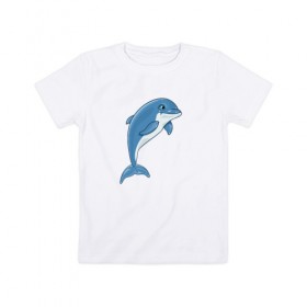 Детская футболка хлопок с принтом Дельфин в Екатеринбурге, 100% хлопок | круглый вырез горловины, полуприлегающий силуэт, длина до линии бедер | дельфин | милота | рисунок