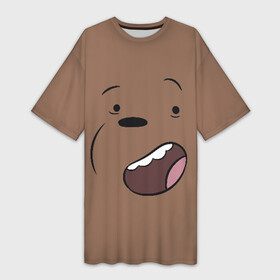 Платье-футболка 3D с принтом Радостный Гризз в Екатеринбурге,  |  | we bare bears | белый | вся правда о медведях | гриз | гризз | гризли | медведь | мы обычные медведи | пан пан | панда | три обычных медведя