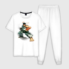 Мужская пижама хлопок с принтом Street Fighter Ryu в Екатеринбурге, 100% хлопок | брюки и футболка прямого кроя, без карманов, на брюках мягкая резинка на поясе и по низу штанин
 | street fighter ryu