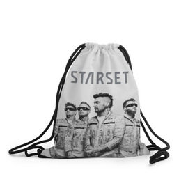 Рюкзак-мешок 3D с принтом Starset Band в Екатеринбурге, 100% полиэстер | плотность ткани — 200 г/м2, размер — 35 х 45 см; лямки — толстые шнурки, застежка на шнуровке, без карманов и подкладки | logo | rock | starset | лого | рок | старсет